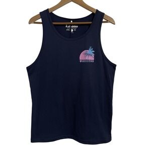 Chubbies Mens Tank Top Size S Navy Palm Tree Sunset Weekend Graphic Tee